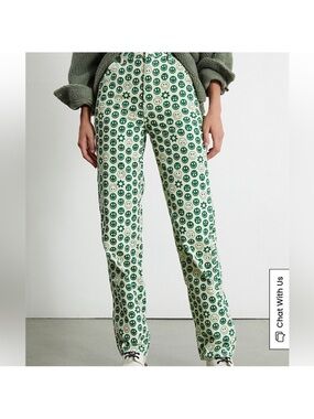 PacSun 90s BF Carpenter Green Smiley Print Casual Corduroy Jean Pant NWT Size 25
